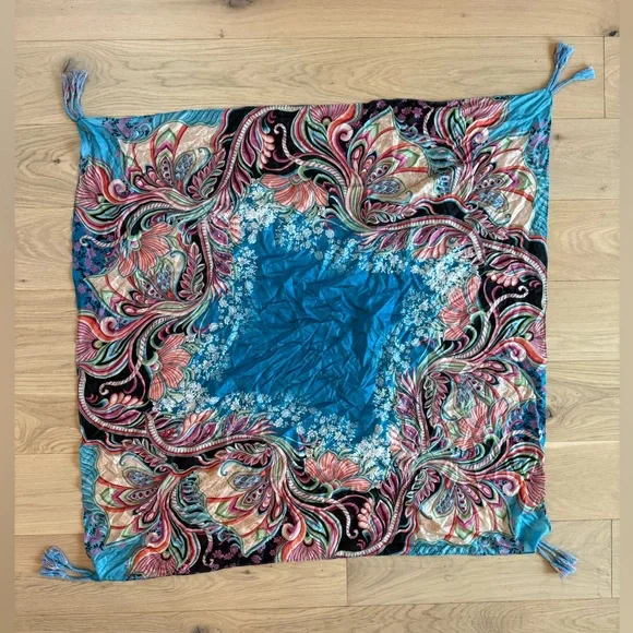 Johnny Was Blue Silk Scarf (in box) - Picture 5 of 6